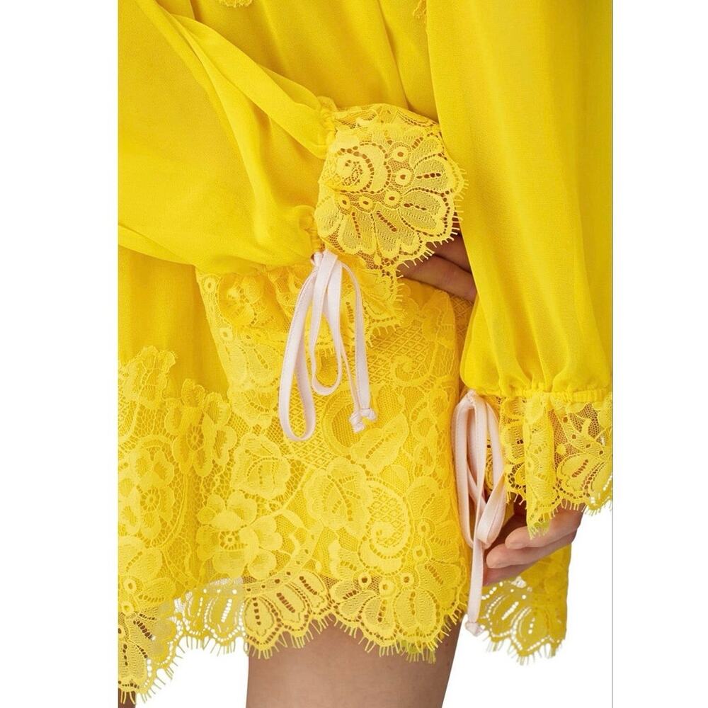 HOT AS HELL HAH Neon Yellow Lace Covered Long Sleeve High Neck Mini Dress sz S - Picture 9 of 16